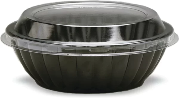 Shah Packaging Inc. – 32 Oz Black Plastic Bowls With Lids Combo, 100/Cs – D773299SP