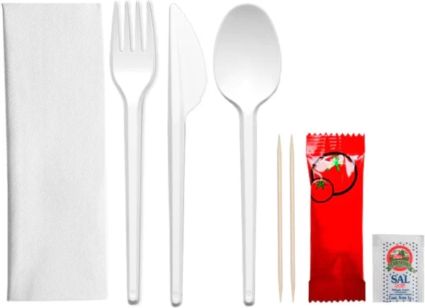 Shah Packaging Inc. - 5 Pc Knife, Fork, Napkin, Salt, Pepper Cutlery Kit, 250/Cs - DZPP0501
