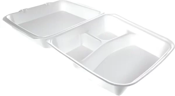 Shah Packaging Inc. . - 9.3 x 9.8 x 3", FST-6A Foam Container 3-Compartment with Hinged Lid, 200/Cs - 87519