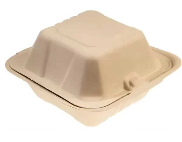 Shah Packaging Inc. . - 6" x 6" x 3.2", SQP6 Bagasse Hinged Container, 500/cs - 37711