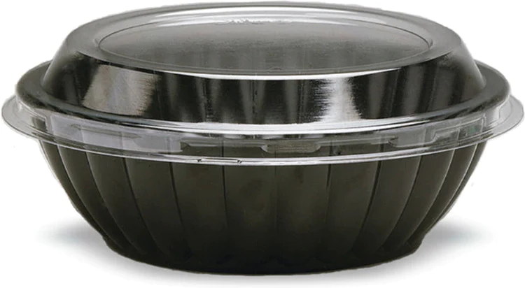 Shah Packaging Inc. - 32 Oz Black Plastic Bowls with Lids Combo, 100/cs - D773299SP