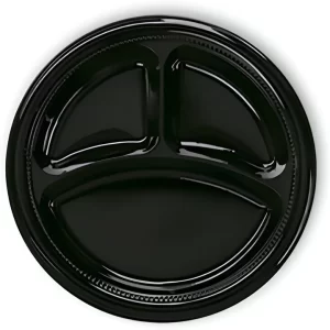 Shah Packaging Inc. - 10.5" Black 3 Compartment Plastic Plates, 500/cs - D592699DC1