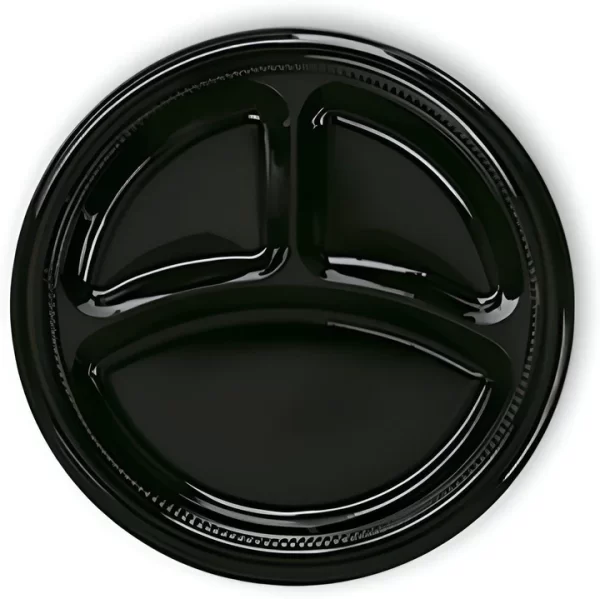 Shah Packaging Inc. - 10.5" Black 3 Compartment Plastic Plates, 500/cs - D592699DC1