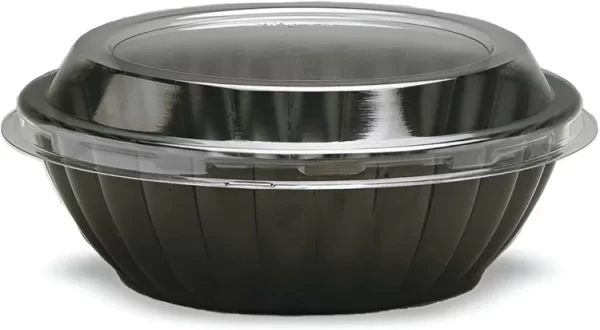 Shah Packaging Inc. - 24 Oz Black Plastic Bowls with Lids Combo, 100/cs - D772499SP