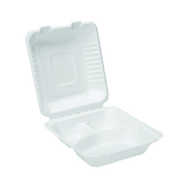 Bagasse Container 8''x8'' 3 Comp PFAS FREE (200/cs)