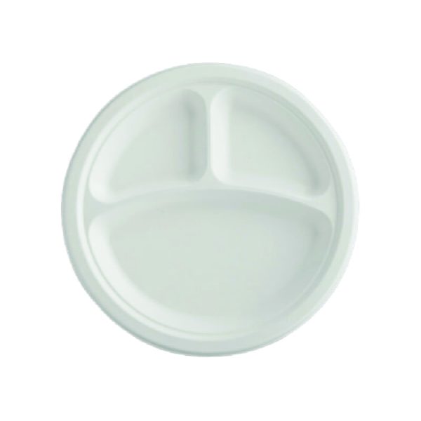 Bagasse Plate 9'' 3 Comp PFAS FREE (500/cs)